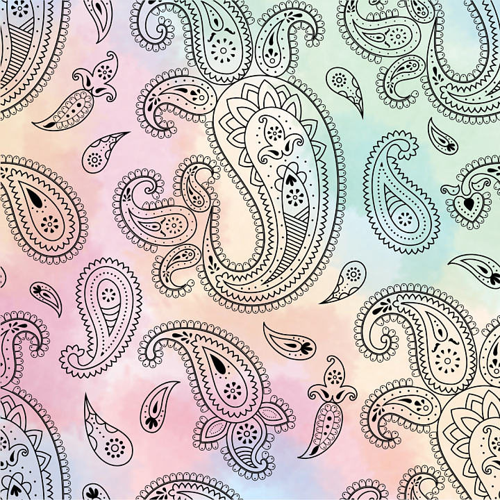 Fabric Featuring Retro Paisley Pattern on Pastel Gradient seamless PBR texture preview