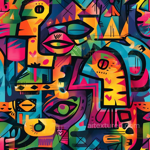 Seamless 3D PBR texture with vibrant abstract graffiti art and bold geometric shapes texture preview