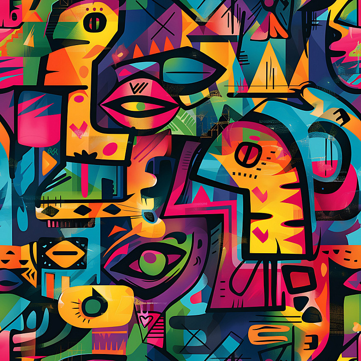 With Vibrant Abstract Graffiti Art And Bold Geometric Shapes seamless PBR texture preview