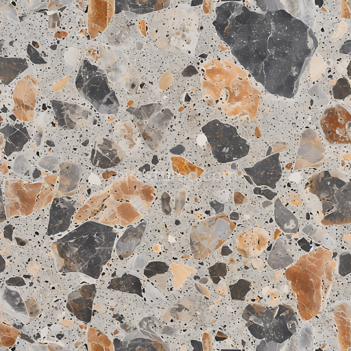 Seamless 3D PBR Terrazzo Stone Texture Featuring Mixed Beige and Dark Rocks