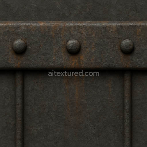 Seamless 8k 3d texture pbr rough metal fence rail with oxidized metal and metal bolts detail