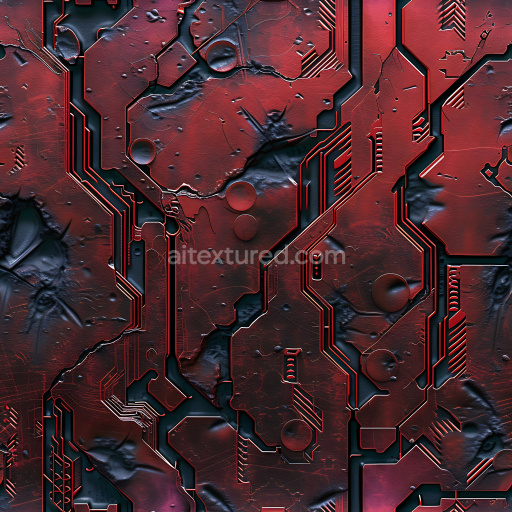 Seamless 3D Cracked and Holes PBR Texture of Red Futuristic Metal Panels