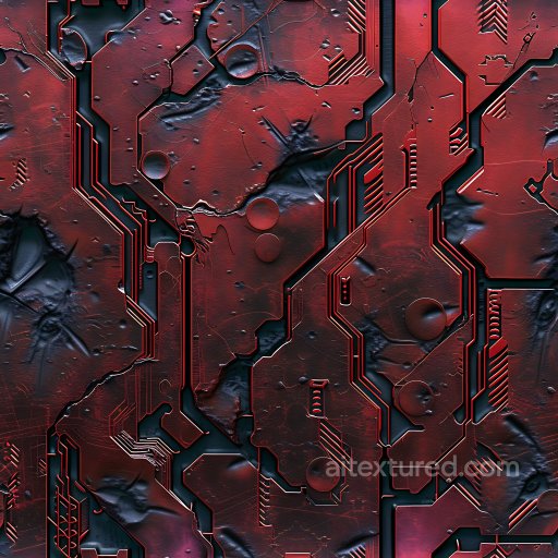 Cracked and Holes PBR Texture of Red Futuristic Metal Panels seamless Cracked & Holes PBR texture