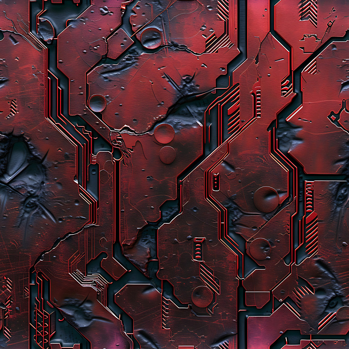Cracked and Holes of Red Futuristic Metal Panels seamless PBR texture preview