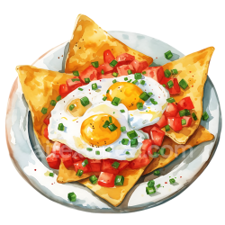 seamless Breakfast Nachos with Scrambled Eggs and Fresh Tomatoes Illustration texture 8k free download PBR