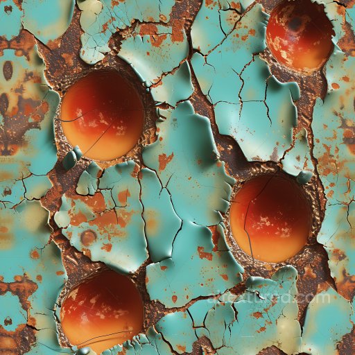Cracked & Hole PBR Texture of Rusted Metal with Peeling Turquoise Paint and Deep Rust Cav… seamless Cracked & Holes PBR texture