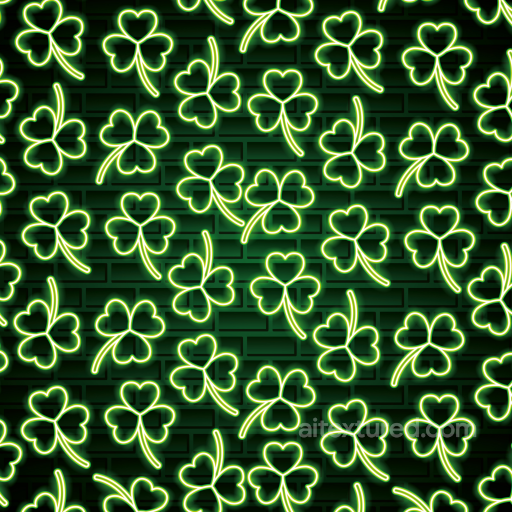 St Patrick Texture of Neon Green Shamrocks with Brick Background seamless St patrick PBR texture