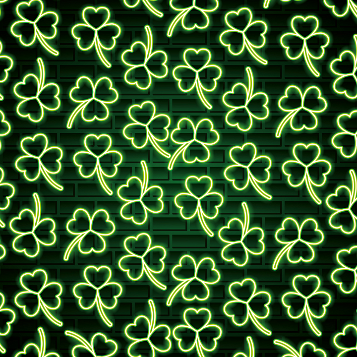 St Patrick of Neon Green Shamrocks with Brick Background seamless PBR texture preview