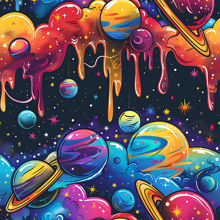 Featuring Vibrant Cosmic Graffiti with Dripping Paint Effect seamless PBR texture preview