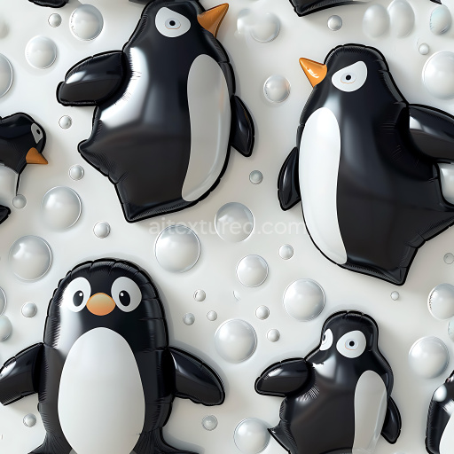 Seamless 3D Inflated Penguin Balloon PBR Texture in Glossy Black & White