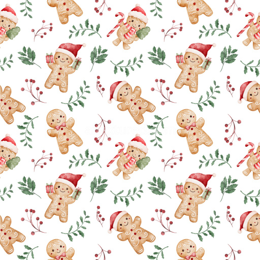 Pattern Bundle - Seamless 3D Pattern PBR Texture Featuring Festive Gingerbread Men and Holiday Foliage texture preview
