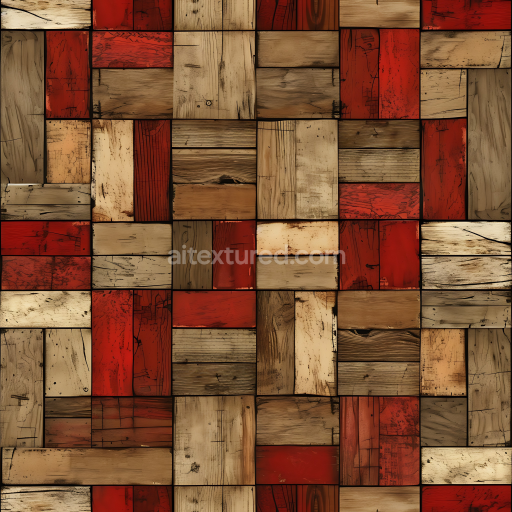 Seamless 3D PBR Texture of Reclaimed Wood Panels with Distressed Red Paint and Varied Grain