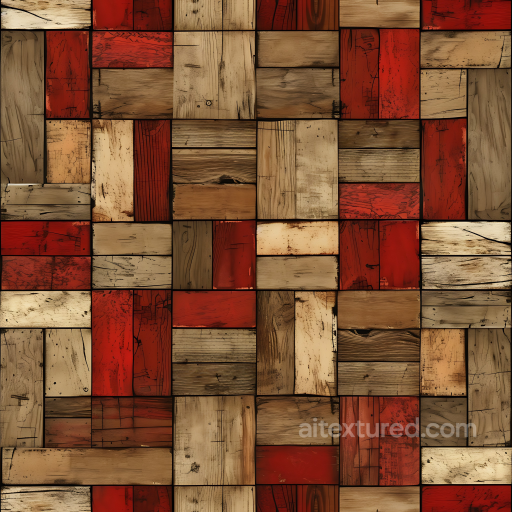 Reclaimed Wood Panels Seamless Texture with Distressed Red Paint and Varied Grain seamless Wood PBR texture
