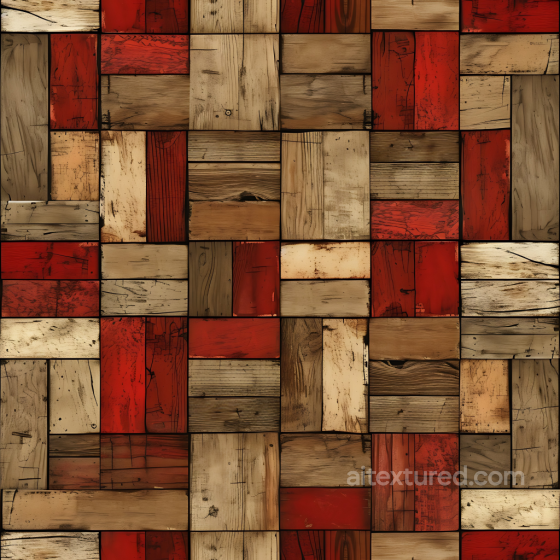 Reclaimed Wood Panels Seamless Texture with Distressed Red Paint and Varied Grain Wood texture preview