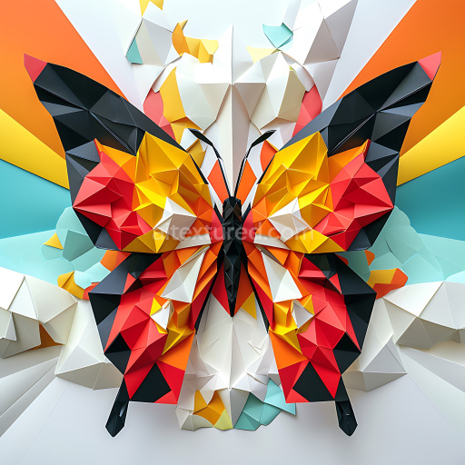 Seamless 3D PBR Texture Featuring Origami-Style Butterfly Wings in Vibrant Geometric Colors
