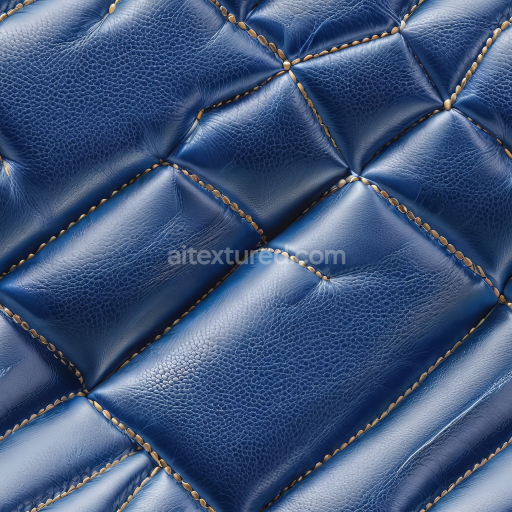 Seamless 3D Quilted Blue Pebbled Leather PBR Texture with Gold Stud Detailing