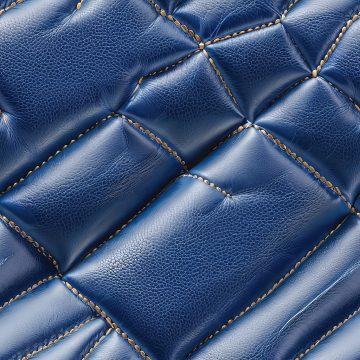 Quilted Blue Pebbled Leather with Gold Stud Detailing seamless PBR texture preview