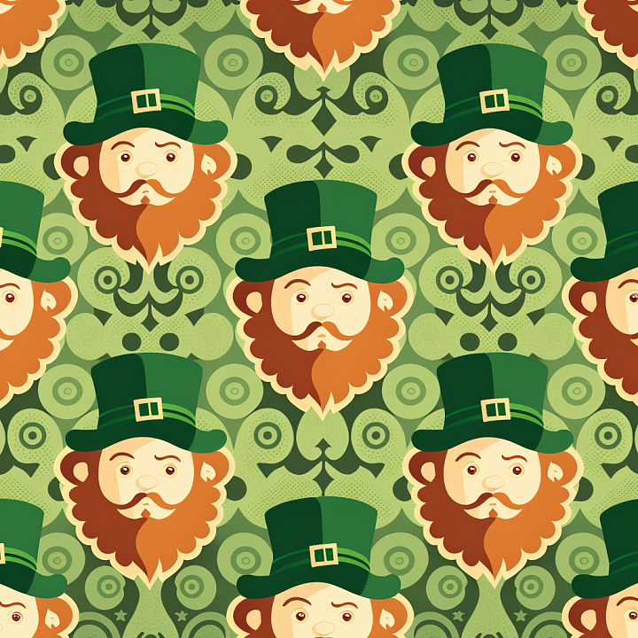 St Patrick Digital Paper Bundle of Stylized Leprechaun Faces with Green… seamless PBR texture preview