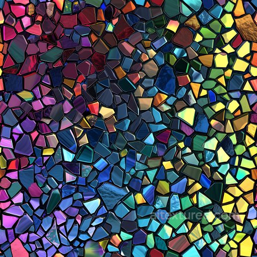 Cracked Stained Glass Mosaic Texture with Multicolor Fractured Pattern seamless Cracked & Holes PBR texture