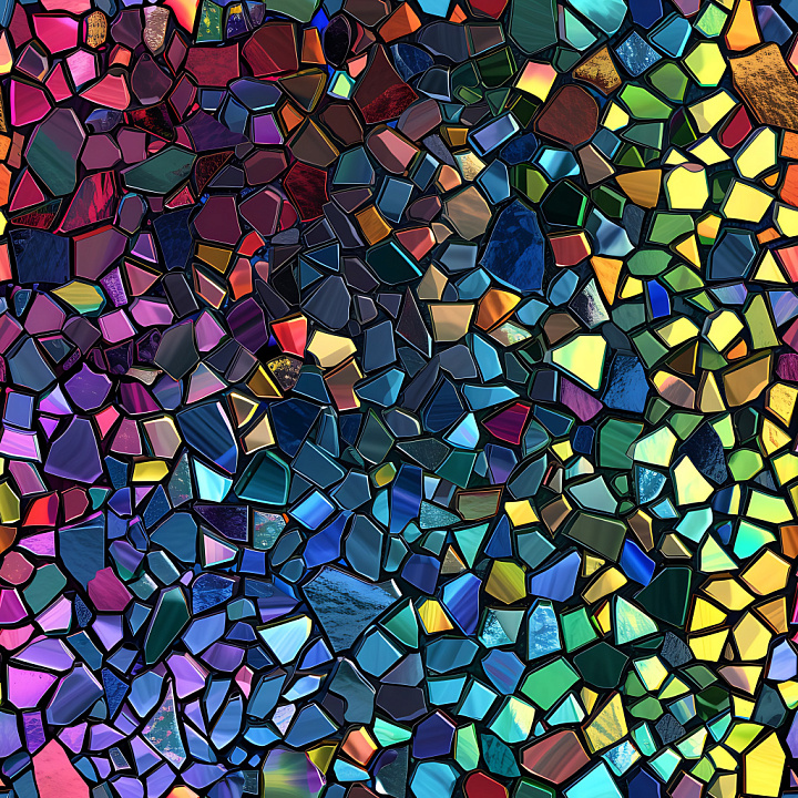 Cracked Stained Glass Mosaic with Multicolor Fractured Pattern seamless PBR texture preview