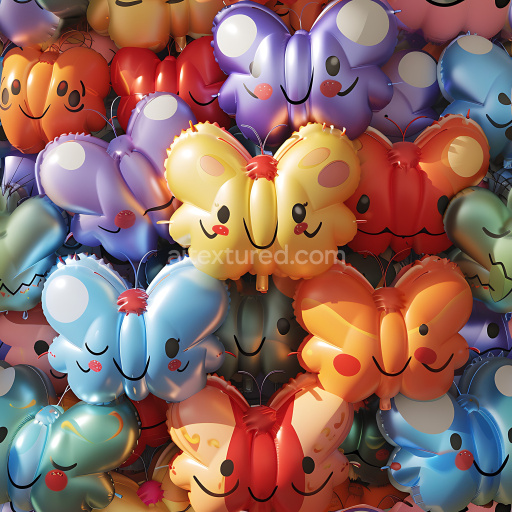 Seamless 3D Inflated PBR Texture Featuring Colorful Butterfly Balloons