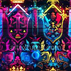 seamless Seamless 3D PBR Graffiti Texture Featuring Neon Skull Art on Wooden Slats texture 8k free download PBR