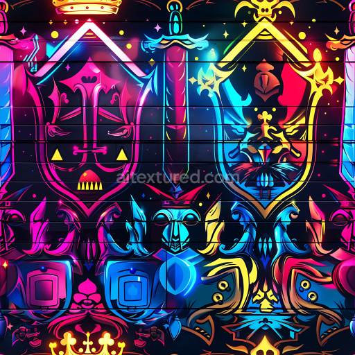 Seamless 3D PBR Graffiti Texture Featuring Neon Skull Art on Wooden Slats