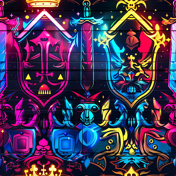 Graffiti Featuring Neon Skull Art on Wooden Slats Wood seamless PBR texture preview