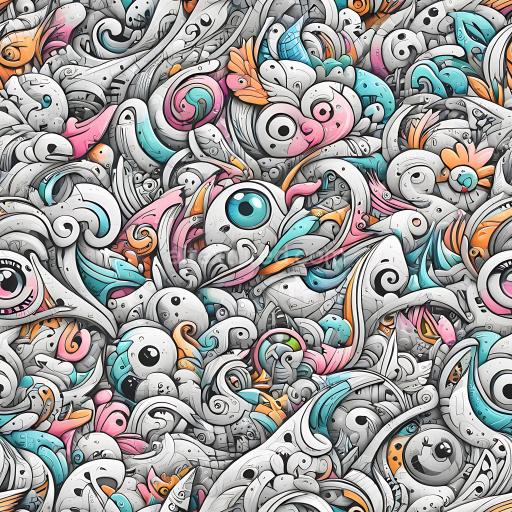 Seamless 3D PBR Graffiti Texture Featuring Abstract Multicolored Doodles