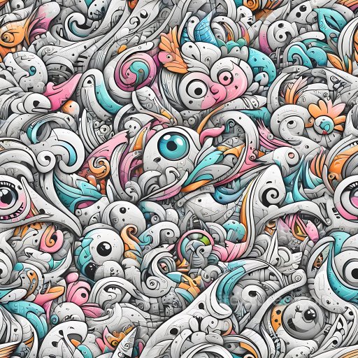 Seamless 3D PBR Graffiti Texture Featuring Abstract Multicolored Doodles texture preview