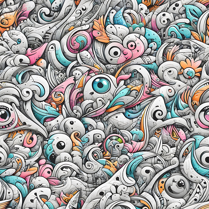 Graffiti Featuring Abstract Multicolored Doodles seamless PBR texture preview