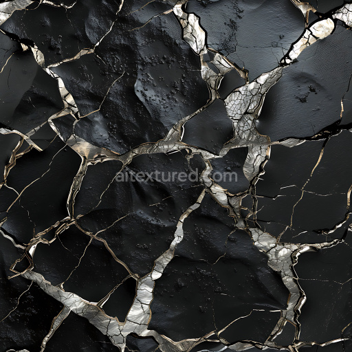 Seamless 3D Cracked Black Paint Texture with Metallic Holes PBR Surface