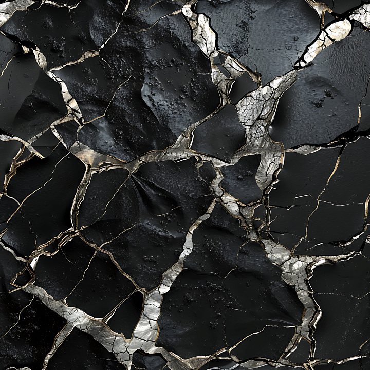 Cracked Black Paint with Metallic Holes Surface seamless PBR texture preview