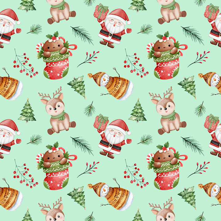 Pattern Featuring Whimsical Christmas Holiday Motifs seamless PBR texture preview