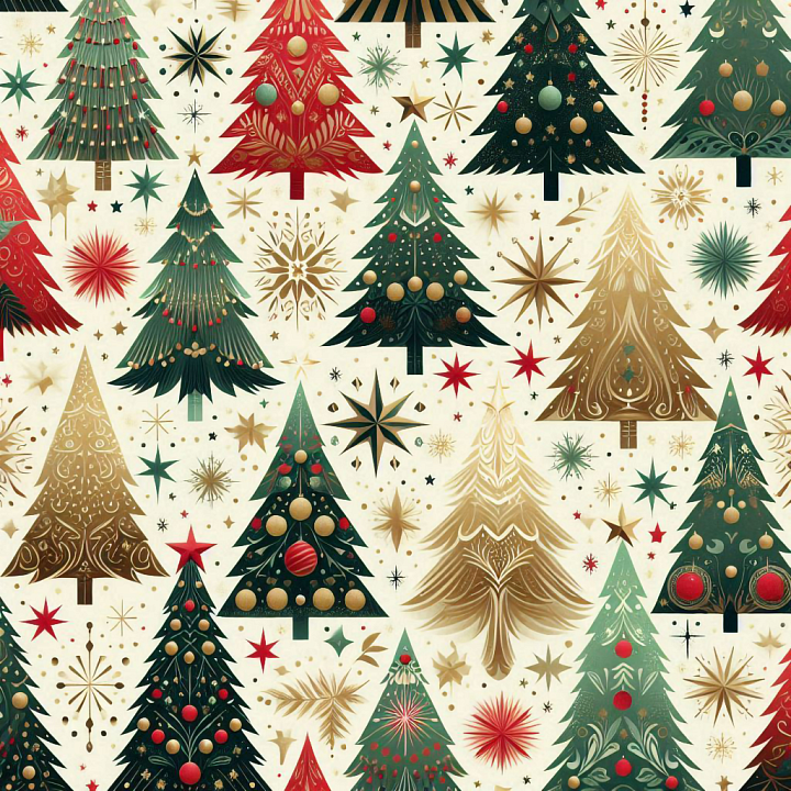 All Christmas Digital paper of Decorative Christmas Trees & Stars Patte… seamless PBR texture preview