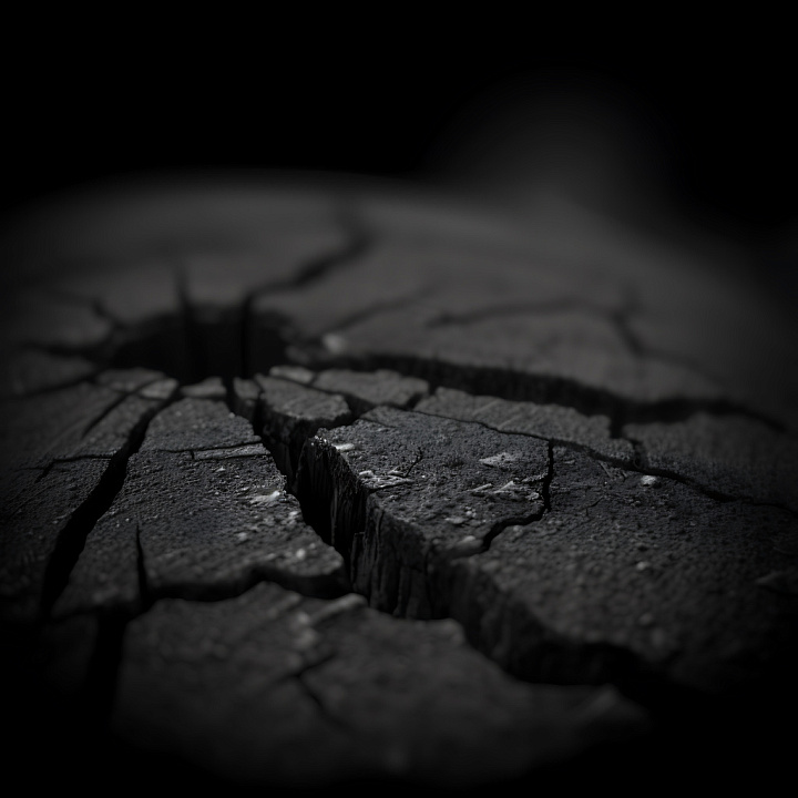 Cracked and Holed Black Asphalt Surface with Deep Fractures seamless PBR texture preview