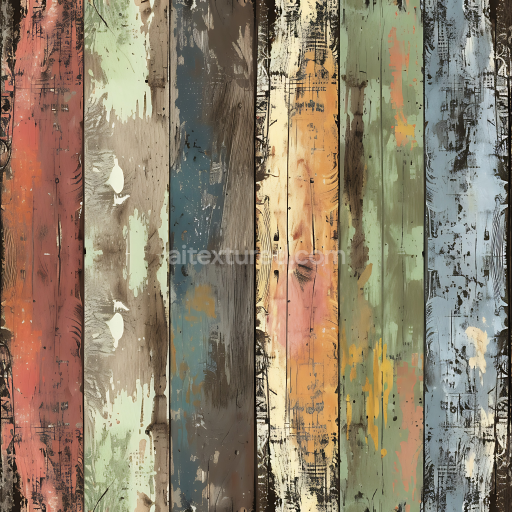 Seamless 3D PBR Texture of Painted Weathered Wood Planks with Distressed Multi-Color Finish