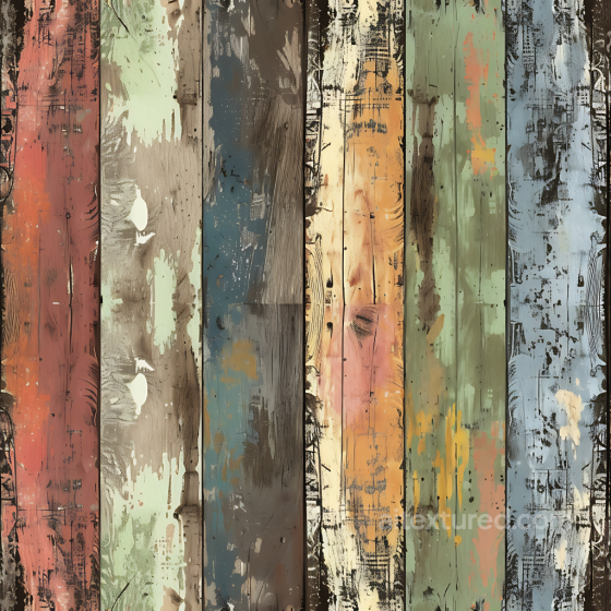 Painted Weathered Wood Planks Seamless Texture with Distressed Multi-Color Finish Wood texture preview