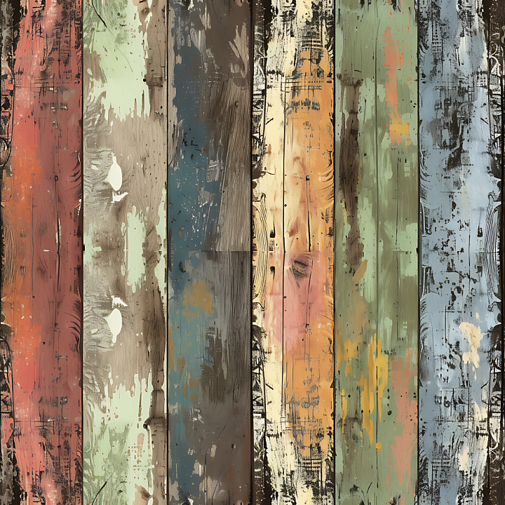 Painted Weathered Wood Planks with Distressed Multi-Color Finish seamless PBR texture preview