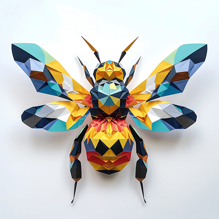 Animal of Colorful Origami Bumblebee Pattern seamless PBR texture preview