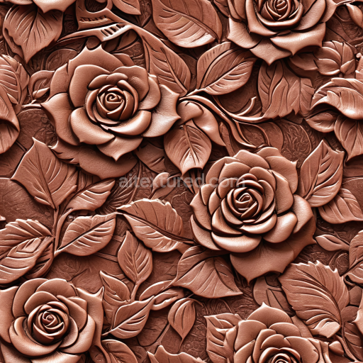 Seamless 3D embossed floral leather PBR texture in warm brown tones