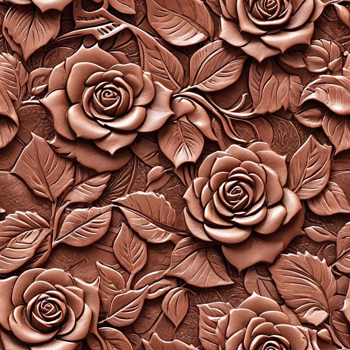 Embossed Floral Leather In Warm Brown Tones seamless PBR texture preview