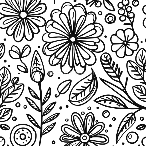 Seamless 3D PBR Black and White Floral Fabric Texture with Hand-Drawn Style