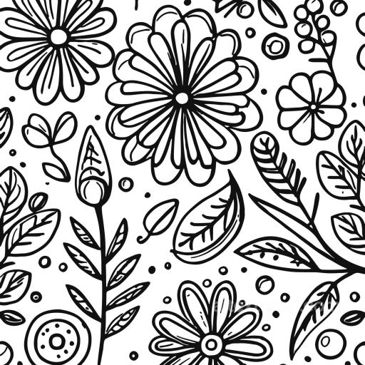 Black and White Floral Fabric Texture with Hand-Drawn Style seamless White & Black PBR texture