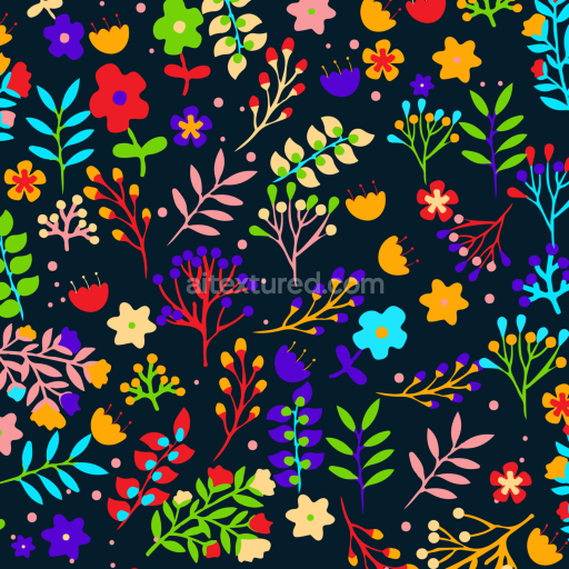 Seamless 3D PBR Texture of Colorful Embroidered Floral Pattern on Dark Fabric