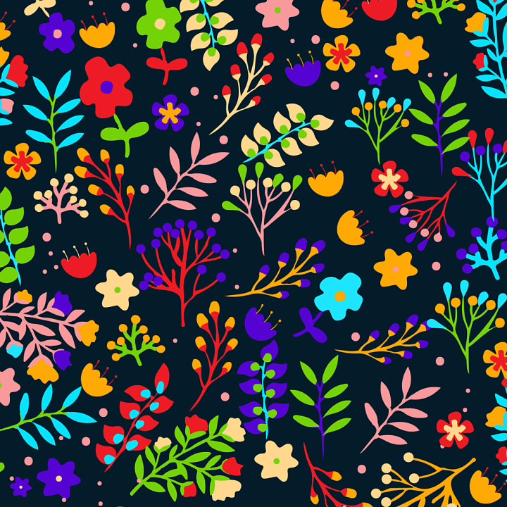 Colorful Embroidered Floral Pattern on Dark Fabric seamless PBR texture preview