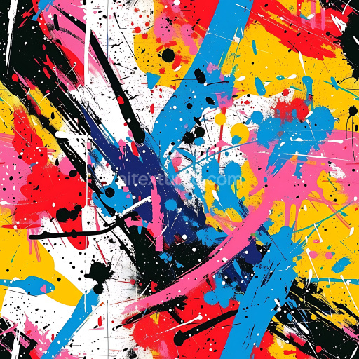 Seamless 3D PBR texture featuring vibrant colorful graffiti splatters and strokes