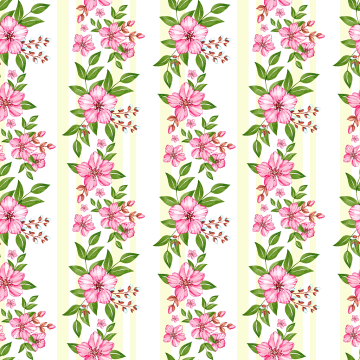 Pink Flower of Pink Watercolor Flowers with Vertical Stripes seamless PBR texture preview