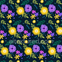 seamless Seamless 3D PBR texture of embroidered floral pattern with colorful flowers on deep navy fabric texture 8k free download PBR