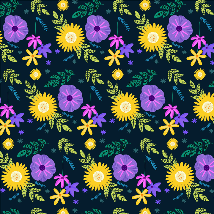 Of Embroidered Floral Pattern With Colorful Flowers On Deep Navy Fabric seamless PBR texture preview